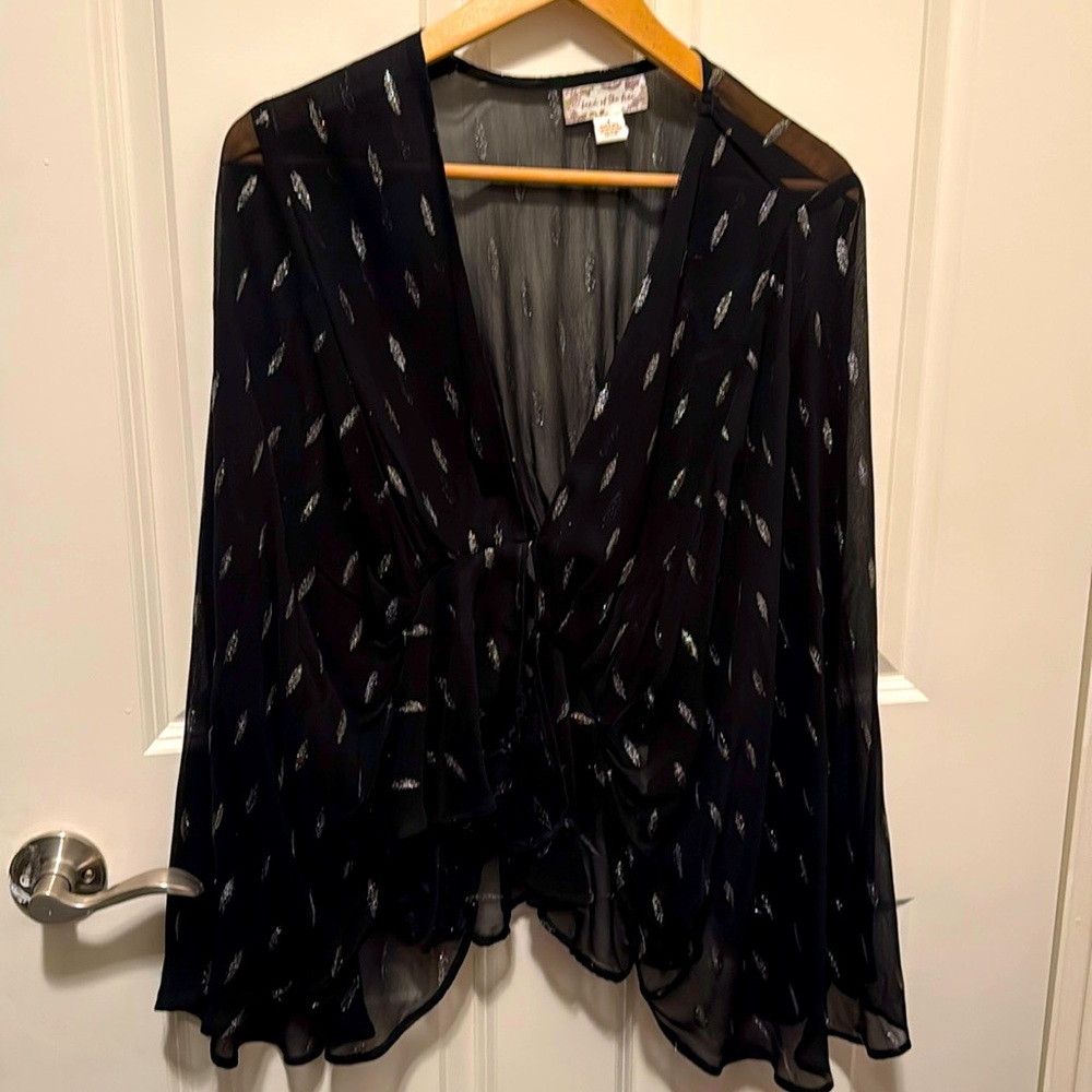 NWOT Sheer, black and metallic silver top